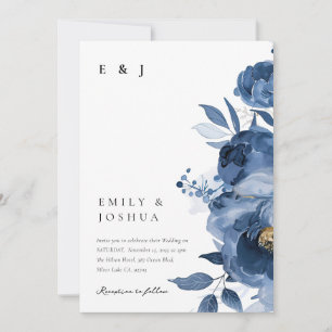 Invitation Floral d'or bleu bleu, tout en un Mariage