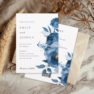 Invitation Floral d'or bleu bleu, tout en un Mariage