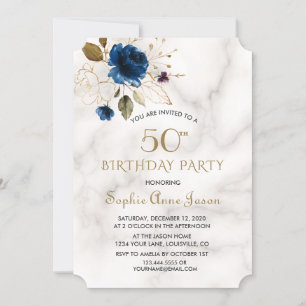 Invitation Floral d'or bleu lunaire 50e anniversaire