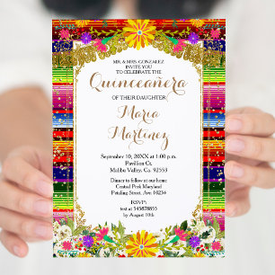 Invitation Floral d'or mexicain Quinceañera