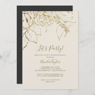 Invitation Floral doré Cream and Gold Let's Party