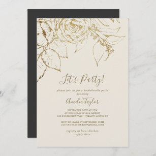 Invitation Floral doré   Cream and Gold Let's Party
