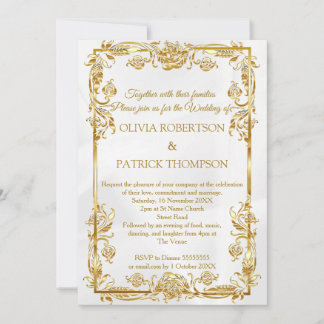 Invitation Floral doré | Mariage Décontracté Gold Foil Cream