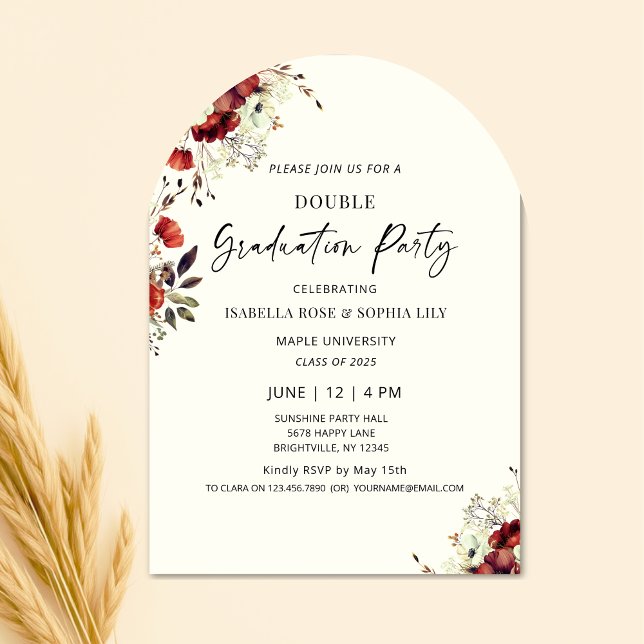 Invitation Floral Double Graduation Party Twin Graduation (arch graduation invitations, floral graduation invitations, floral graduation party invitations, hig)