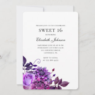 Invitation Floral doux 16. Fleurs violettes 16e anniversaire