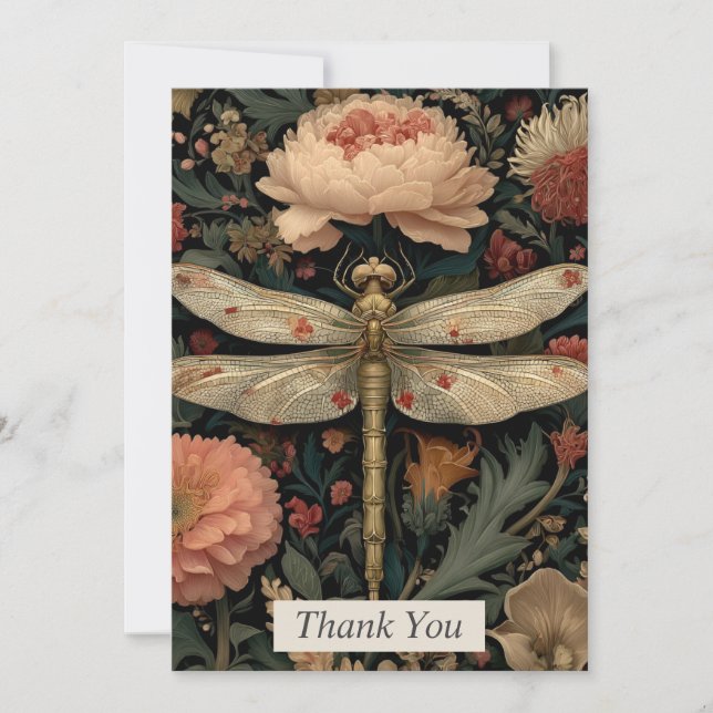 Invitation Floral Dragonfly Thank You Card (Devant)