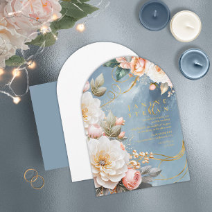 Invitation Floral Drama Mariage Blue Arch ID1022