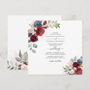 Invitation Floral Dusty Bleu Bourgogne Mariage botanique