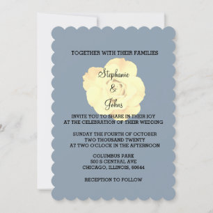 Invitation Floral Dusty bleu ivoire blanc crème Rose Mariage