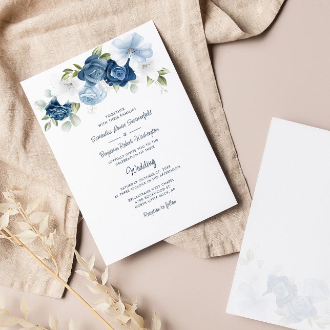 Invitation Floral Dusty Bleu Mariage de script botanique (Dusty Blue Floral Wedding Invitation)