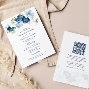 Invitation Floral Dusty bleu QR Code tout en un Mariage