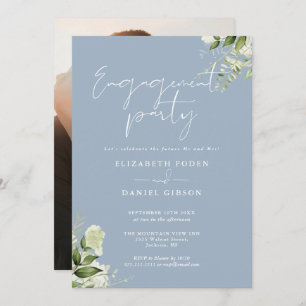 Invitation Floral Dusty Bleu Script photo