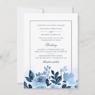 Invitation Floral Dusty Blue Aquarelle Blush Mariage