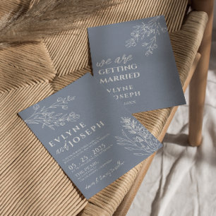 Invitation Floral Dusty Blue Boho Chic Neutral Mariage
