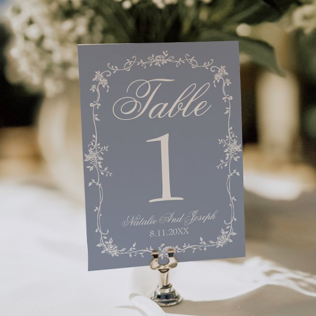 Invitation Floral Dusty Blue Botanical Wedding Table Number (Créateur téléchargé)