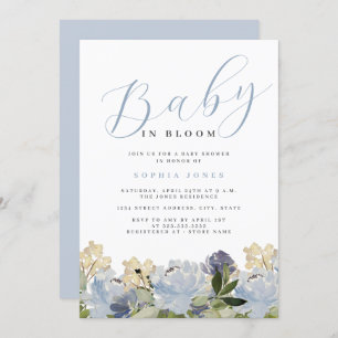 Invitation Floral Dusty Blue Boy Baby dans le Baby shower en 