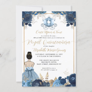 Invitation Floral Dusty Blue Cinderella Royal Quinceanera
