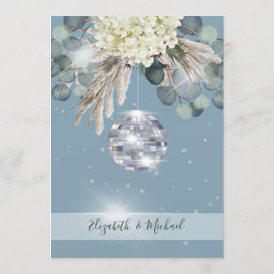 Invitation Floral Dusty Blue Disco Ball Mariage élégant