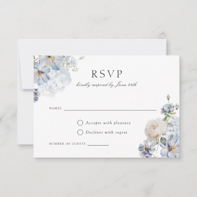 Invitation Floral Dusty Blue Elegant Blush Roses mariage RSVP (Devant)