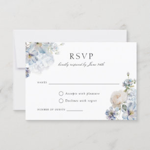 Invitation Floral Dusty Blue Elegant Blush Roses mariage RSVP