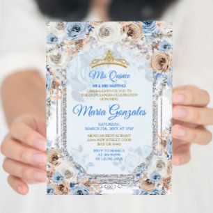 Invitation Floral Dusty Blue Espagnol Girl Sweet 15e annivers