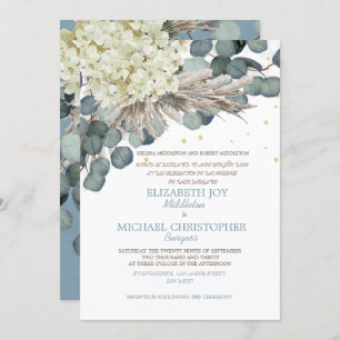 Invitation Floral Dusty Blue Eucalyptus Élégant Mariage or