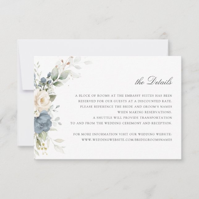Invitation Floral Dusty Blue Greenery Détails du Mariage Insé (Devant)