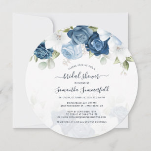 Invitation Floral Dusty Blue Greenery Fête des mariées Script