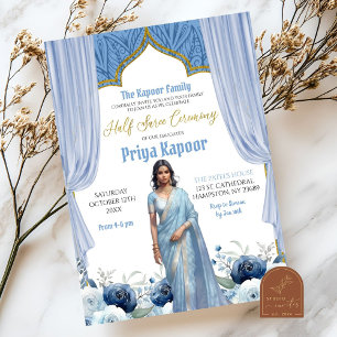 Invitation Floral Dusty Blue Half Saree Indian Giremony