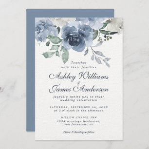 Invitation Floral Dusty Blue Ivory Rose Vintage Blue Mariage
