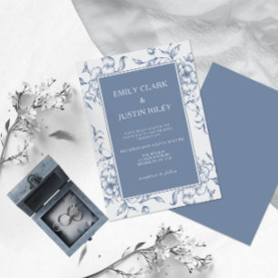 Invitation Floral Dusty Blue Mariage élégant