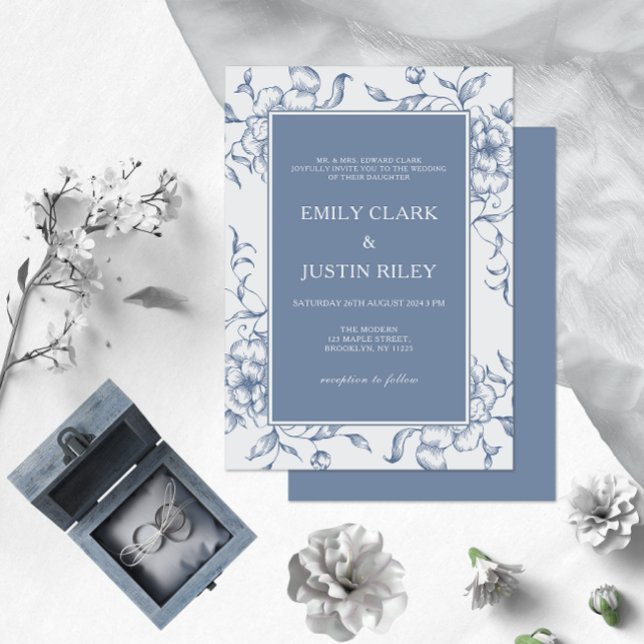 Invitation Floral Dusty Blue Mariage élégant (Créateur téléchargé)