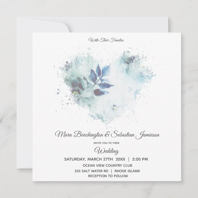 Invitation *~* Floral Dusty Blue QR RSVP Art AR26 Mariage (Devant)