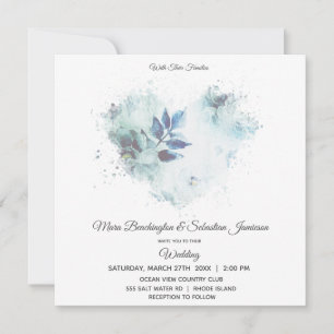 Invitation *~* Floral Dusty Blue QR RSVP Art AR26 Mariage