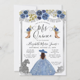 Invitation Floral Dusty Blue Silver Horse Charra Quinceanera