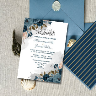 Invitation Floral Dusty Blue Walima Mariage islamique