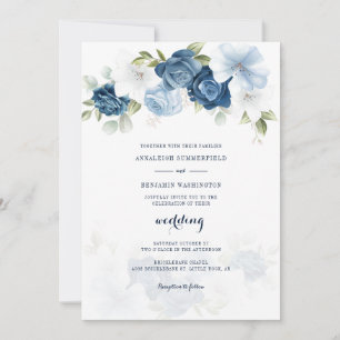 Invitation Floral Dusty Mariage bleu
