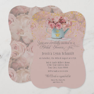 Invitation Floral Dusty Rose Bee Gold Parties scintillant Fêt