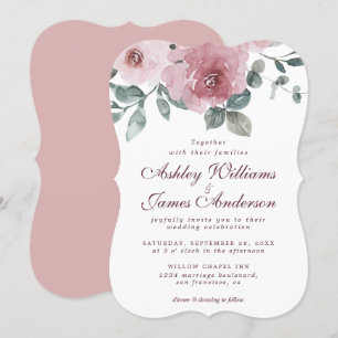 Invitation Floral Dusty Rose Rose Mariage Bourgogne
