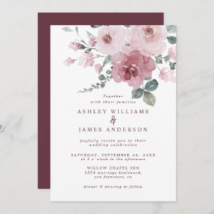 Invitation Floral Dusty Rose Rose Mariage Bourgogne