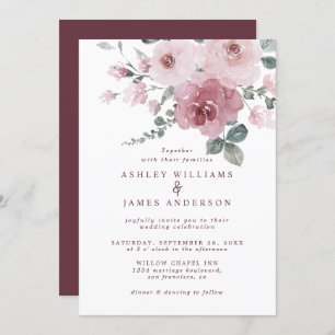 Invitation Floral Dusty Rose Rose Mariage Bourgogne