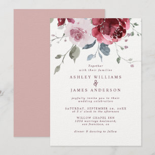 Invitation Floral Dusty Rose Rose Mariage Bourgogne