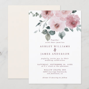 Invitation Floral Dusty Rose Rose Mariage d'ivoire Bourgogne