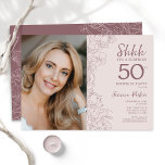 Invitation Floral Dusty rose Surprise Photo 50e anniversaire<br><div class="desc">Floral rose et mauve surprise 50e anniversaire invitation fête avec votre photo sur le devant de la carte. Design moderne élégant avec accents de dessin botanique et police de script de typographie. Carte invitation simple et tendance, parfaite pour une célébration anniversaire élégante. Peut être customisé à n'importe quel âge. Invitations...</div>
