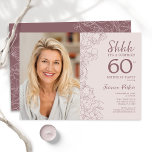 Invitation Floral Dusty rose Surprise Photo 60e anniversaire<br><div class="desc">Floral rose et mauve surprise 60e anniversaire invitation fête avec votre photo sur le devant de la carte. Design moderne élégant avec accents de dessin botanique et police de script de typographie. Carte invitation simple et tendance, parfaite pour une célébration anniversaire élégante. Peut être customisé à n'importe quel âge. Invitations...</div>