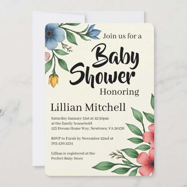 Invitation Floral Elegance Baby Shower Invite (Devant)