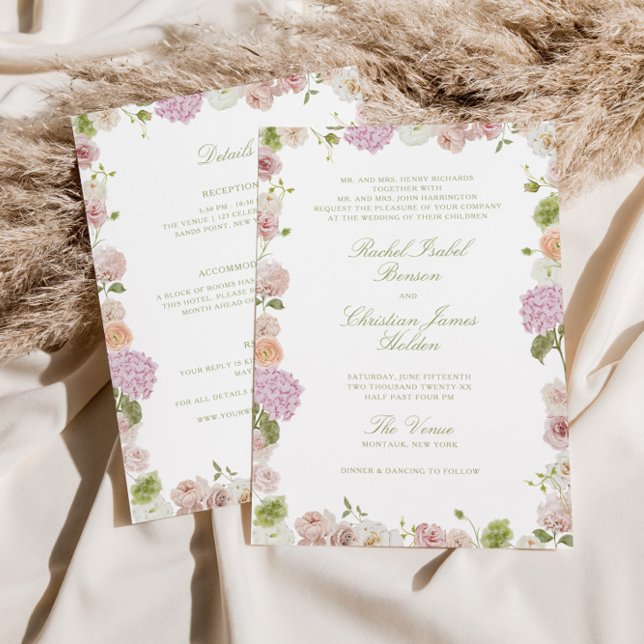 Invitation Floral Elegance Pink Green All in one Wedding (Créateur téléchargé)