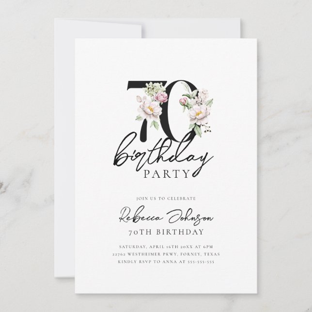 Invitation Floral Elegant 70e anniversaire (Devant)