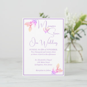 Invitation Floral Elegant blanc, rose et Mariage mauve