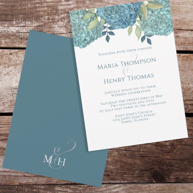 Invitation Floral Elegant Blue Hydrangea Jardin Simple (Créateur téléchargé)